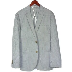 JKT New York 2 Button Seersucker Cotton Stretch Plaid Blazer Men's 42R